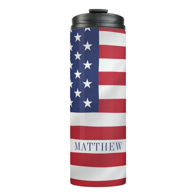 Patriotic Stars and Stripes Blue White USA Flag Thermal Tumbler (Front)