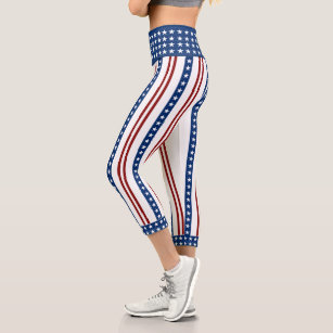 American Flag Capri Leggings for Women Patriotic Stars and Stripes