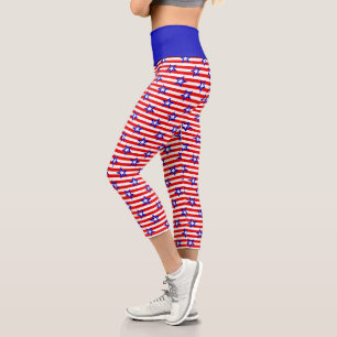 Patriotic Stars and Stripes Capri Leggings