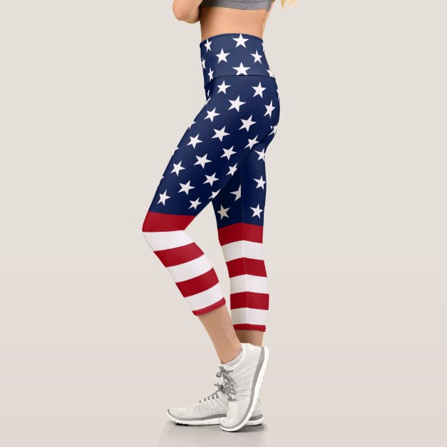 Patriotic Stars and Stripes Capri Leggings (Left)