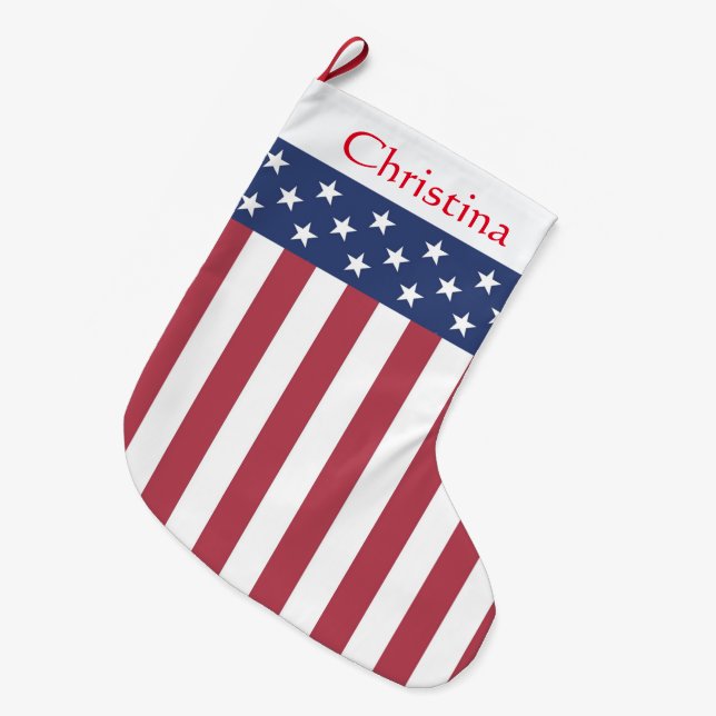 Patriotic Stars and Stripes Christmas Stocking (Front (Hanging))
