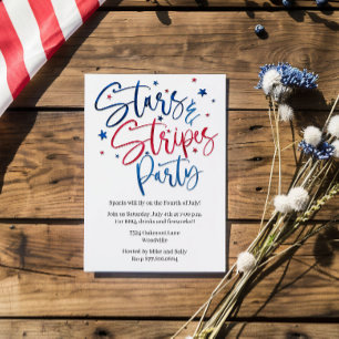 Patriotic Stars and Stripes Fourth of July Party Invitation