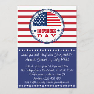 Patriotic Stars and Stripes July 4th BBQ Invitation