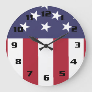 Patriotic Stars and Stripes Large Clock