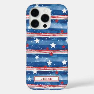 Patriotic Stars and Stripes Monogrammed iPhone 16 Pro Case