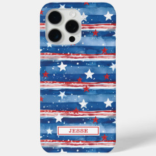 Patriotic Stars and Stripes Monogrammed iPhone 15 Pro Max Case