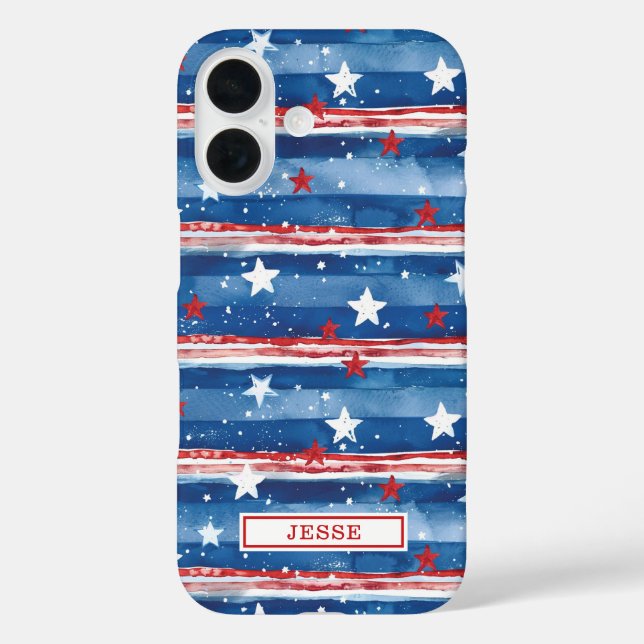Patriotic Stars and Stripes Monogrammed Case-Mate iPhone Case (Back)