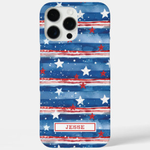Patriotic Stars and Stripes Monogrammed iPhone 16 Pro Max Case