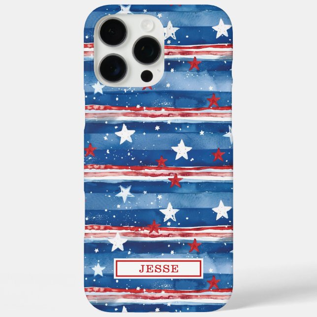 Patriotic Stars and Stripes Monogrammed Case-Mate iPhone Case (Back)