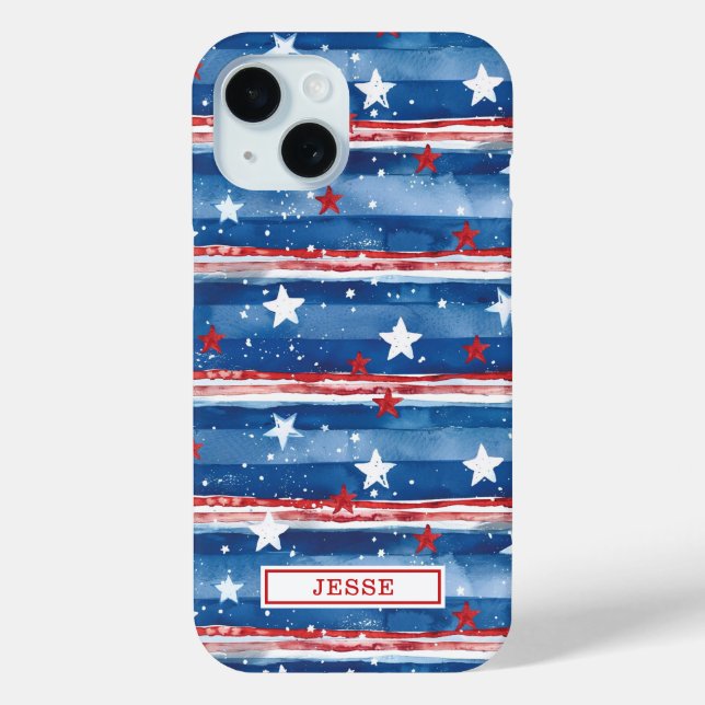 Patriotic Stars and Stripes Monogrammed Case-Mate iPhone Case (Back)