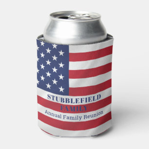 Patriotic Stars and Stripes Red Blue White Family Can Cooler