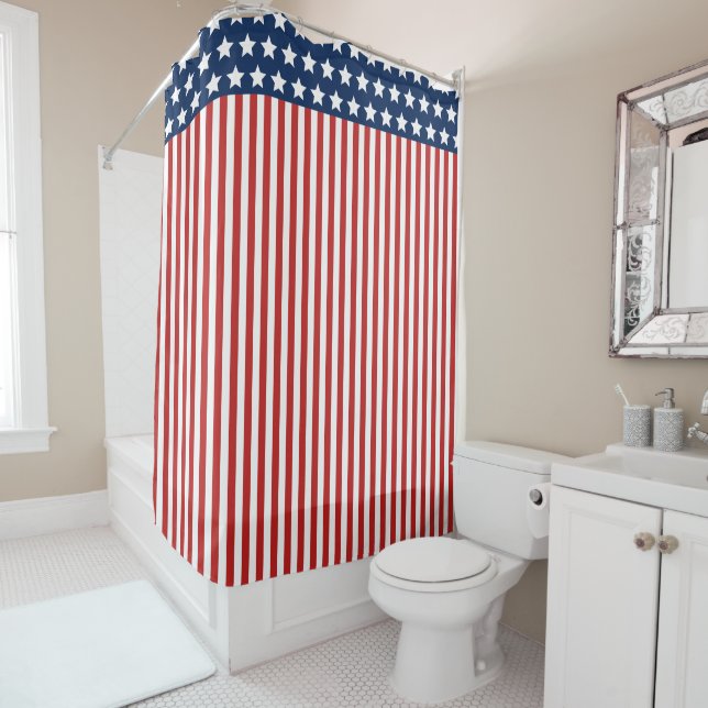 Patriotic Stars and Stripes Red White and Blue Shower Curtain (In Situ)