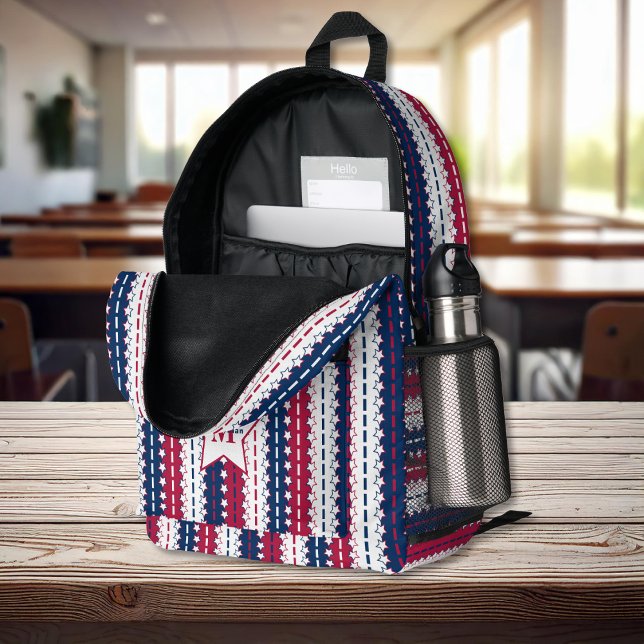 Patriotic - Stars and stripes - Red White Blue Printed Backpack (Patriotic - Stars and stripes - Red White Blue Printed Backpack - by Leapfroglisics Shop)
