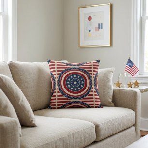 Patriotic Stars and Stripes Rustic Farmhouse Decor Cushion