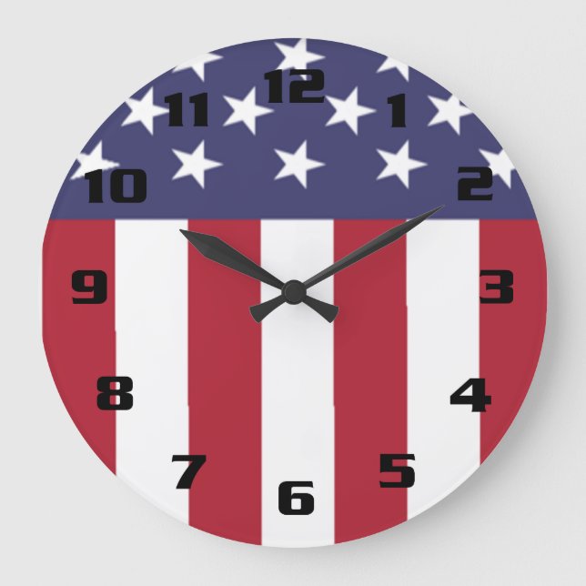 Patriotic Stars and Stripes USA flag Large Clock (Front)