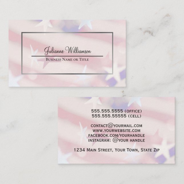 Patriotic Stars and Stripes Watermark Simple Business Card (Front/Back)