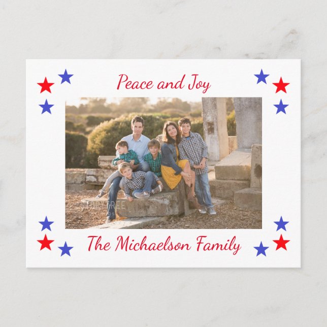 Patriotic Stars Family Photo Holiday Postcard (Front)