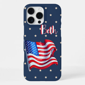 Patriotic Stars Flag Personalised iPhone 16 Pro Max Case