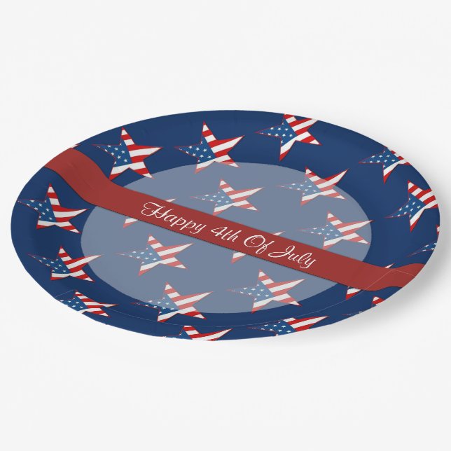 Patriotic Stars Fourth Of July Paper Plates (Angled)