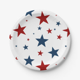 Patriotic Stars in Red White and Blue Pattern Paper Plate