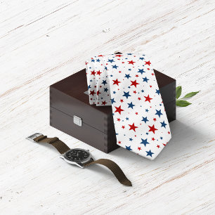 Patriotic Stars in Red White and Blue Pattern Tie