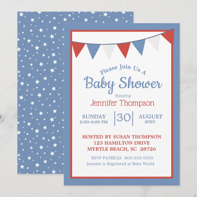 Patriotic Stars Neutral Baby Shower Invite (Front/Back)