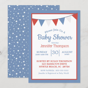 Patriotic Stars Neutral Baby Shower Invite
