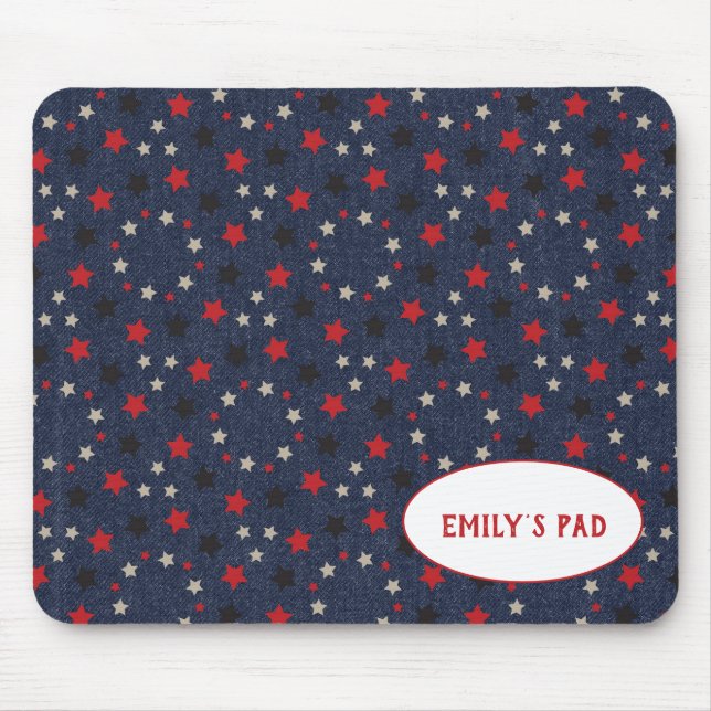 patriotic stars on blue with name mouse mat (Front)