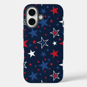 Patriotic Stars on Navy Blue Seamless Pattern iPhone 16 Case
