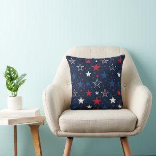 Patriotic Stars on Navy Blue Seamless Pattern Cushion