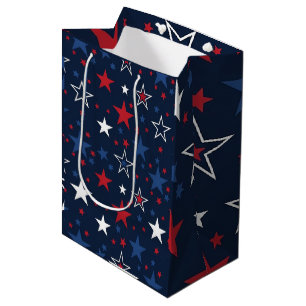 Patriotic  Stars on Navy Blue Seamless Pattern Medium Gift Bag