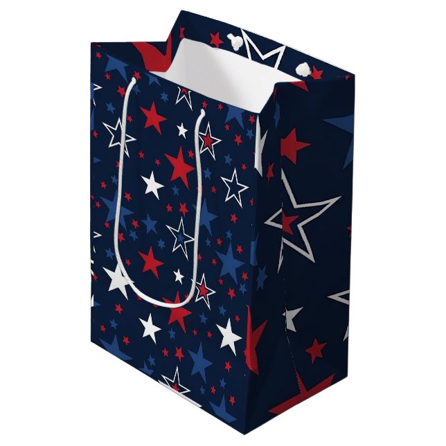 Patriotic  Stars on Navy Blue Seamless Pattern Medium Gift Bag (Front Angled)