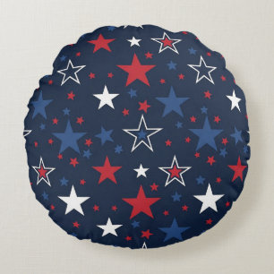 Patriotic Stars on Navy Blue Seamless Pattern Round Cushion