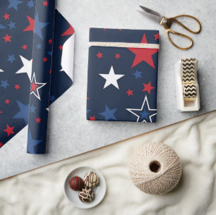Patriotic  Stars on Navy Blue Seamless Pattern Wrapping Paper