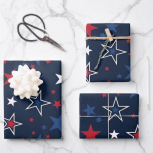Patriotic Stars on Navy Blue Seamless Pattern Wrapping Paper Sheet