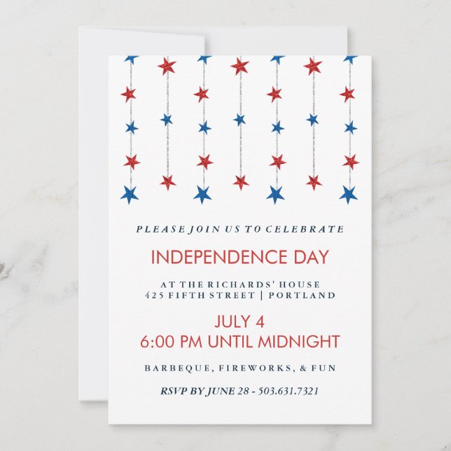 Patriotic Stars on Strings Independence Day Party Invitation (Front)