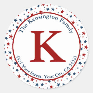 Patriotic Stars Pattern Monogram Family Address Classic Round Sticker