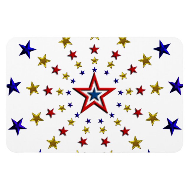 Patriotic Stars Pattern Red Gold Blue Flexible Magnet (Horizontal)