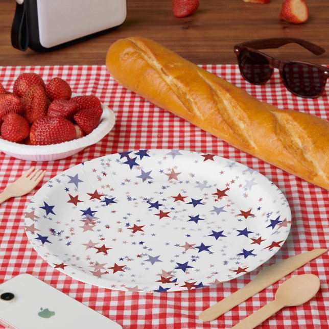 Patriotic Stars Pattern USA Independence Day Paper Plate (Picnic)
