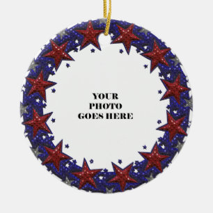 Patriotic Stars Photo Frame Round Ornament