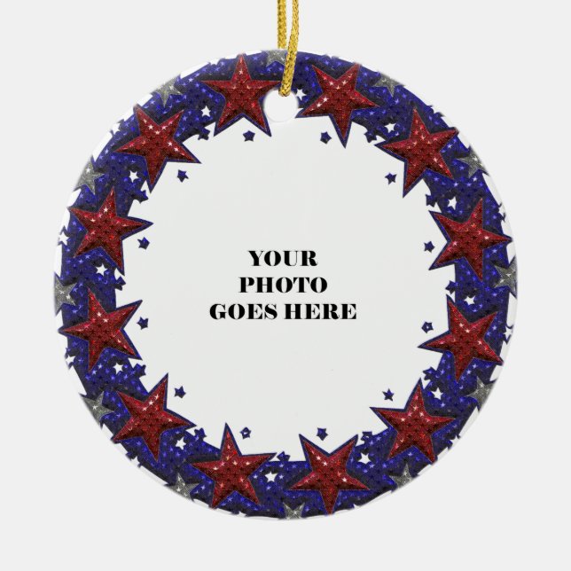 Patriotic Stars Photo Frame Round Ornament (Front)