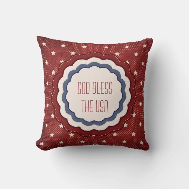 Patriotic Stars Red White Blue God Bless USA Cushion (Front)