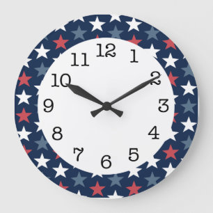 Patriotic Stars Red White & Blue Round Wall Clock