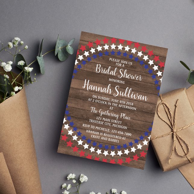 Patriotic Stars Rustic 4th of July Bridal Shower Invitation (Creator Uploaded)