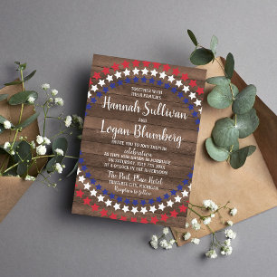Patriotic Stars Rustic Fourth of July Wedding Invitation
