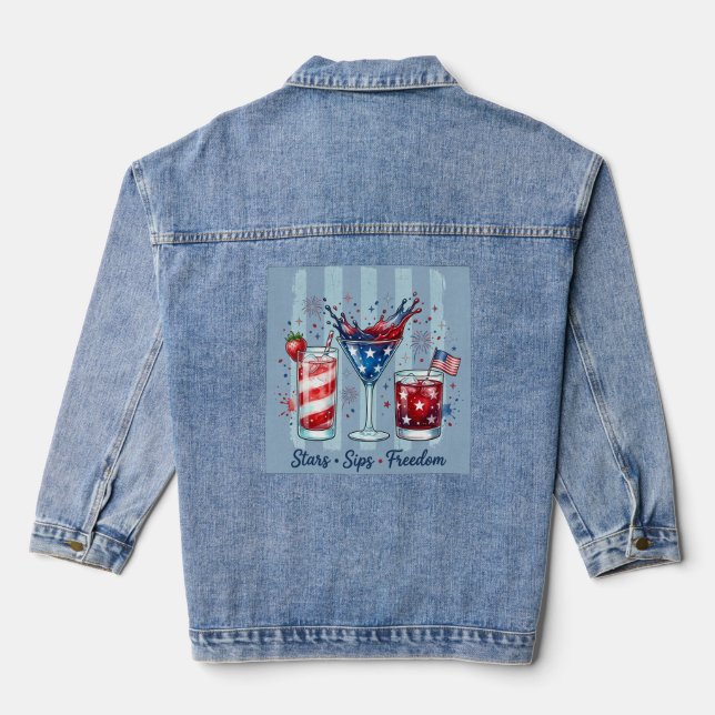 Patriotic Stars Sips Freedom Denim Jacket (Back)