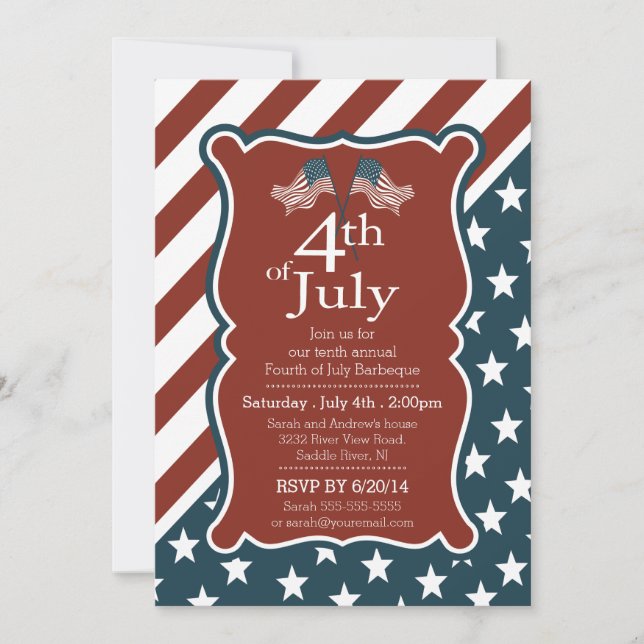 Patriotic Stars & Stripe 4th of July Party Invitation (Front)