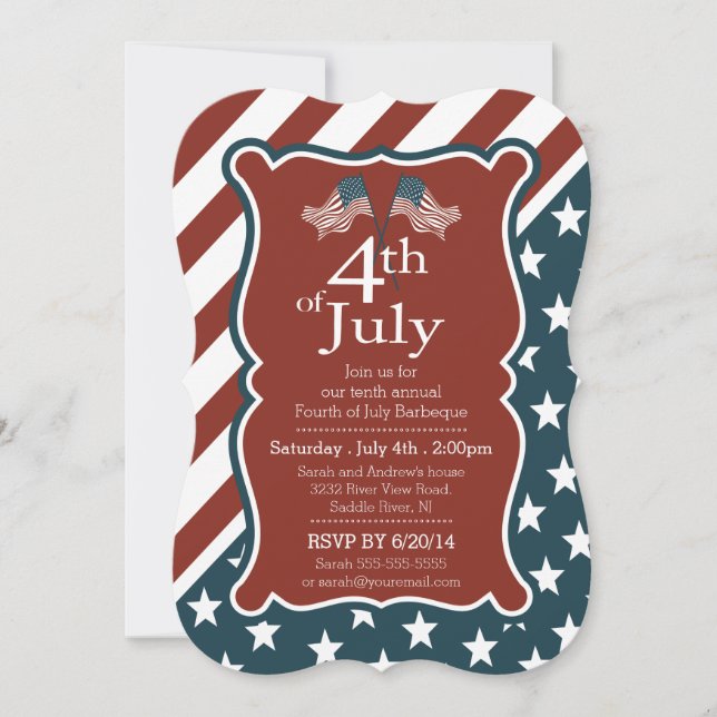 Patriotic Stars & Stripe 4th of July Party Invitation (Front)