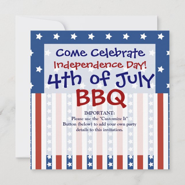 Patriotic Stars Stripes 4th of July Invitations (Front)