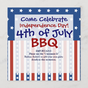 Patriotic Stars Stripes 4th of July Invitations